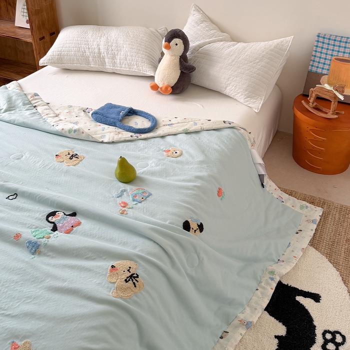 91家纺网 家纺一手货源 找家纺 暖生活 2026新款A类全棉双层纱毛巾绣夏被 被子被芯 冰极岛