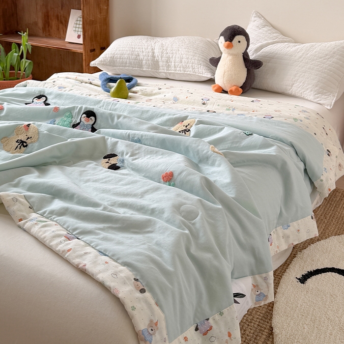 91家纺网 家纺一手货源 找家纺 暖生活 2026新款A类全棉双层纱毛巾绣夏被 被子被芯 冰极岛