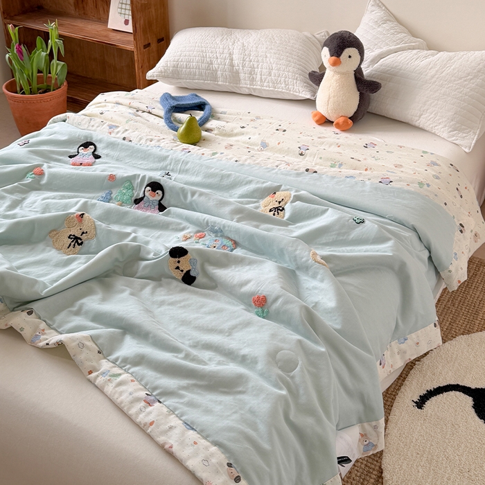 91家纺网 家纺一手货源 找家纺 暖生活 2026新款A类全棉双层纱毛巾绣夏被 被子被芯 冰极岛