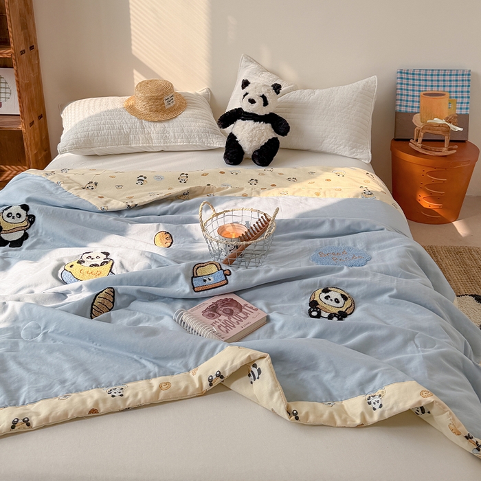 91家纺网 家纺一手货源 找家纺 暖生活 2026新款A类全棉双层纱毛巾绣夏被 被子被芯 熊猫面包