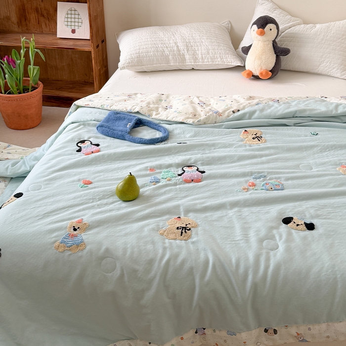 91家纺网 家纺一手货源 找家纺 暖生活 2026新款A类全棉双层纱毛巾绣夏被 被子被芯 冰极岛