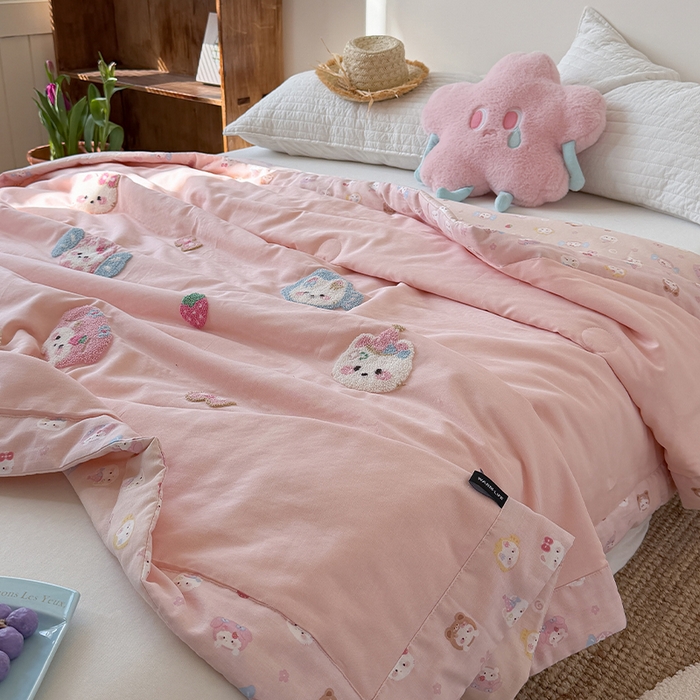 91家纺网 家纺一手货源 找家纺 暖生活 2026新款A类全棉双层纱毛巾绣夏被 被子被芯 粉红粉红