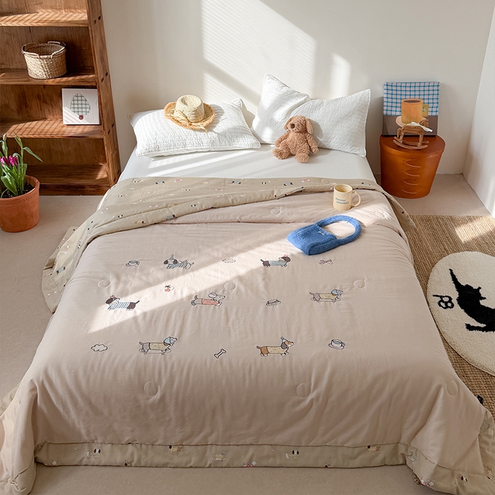 暖生活 2026新款A类全棉双层纱毛巾绣夏被 被子被芯 滑板腊肠