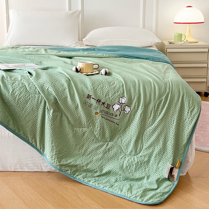 91家纺网 家纺一手货源 找家纺 VIP被业 2026新款新一代大豆泡泡纱夏被水洗棉大豆夏被夏凉被空调被 抹茶绿