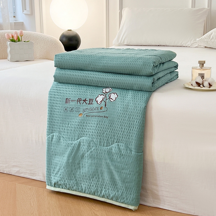 91家纺网 家纺一手货源 找家纺 VIP被业 2026新款新一代大豆泡泡纱夏被水洗棉大豆夏被夏凉被空调被 牛油果绿