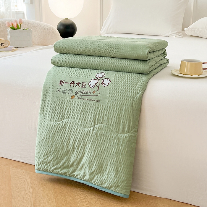91家纺网 家纺一手货源 找家纺 VIP被业 2026新款新一代大豆泡泡纱夏被水洗棉大豆夏被夏凉被空调被 抹茶绿