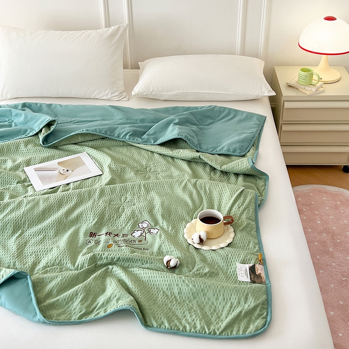 91家纺网 家纺一手货源 找家纺 VIP被业 2026新款新一代大豆泡泡纱夏被水洗棉大豆夏被夏凉被空调被 抹茶绿