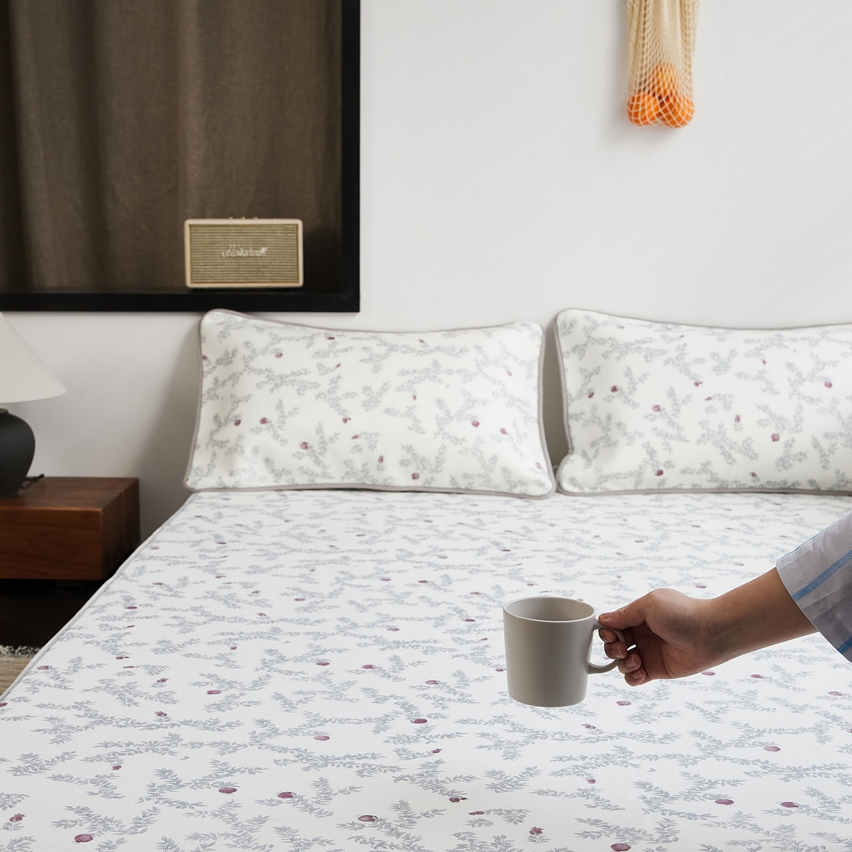 91家纺网 家纺一手货源 找家纺 8小时家纺 2026新款天丝麻10A抗菌养生凉席席子凉席-床笠款 石榴