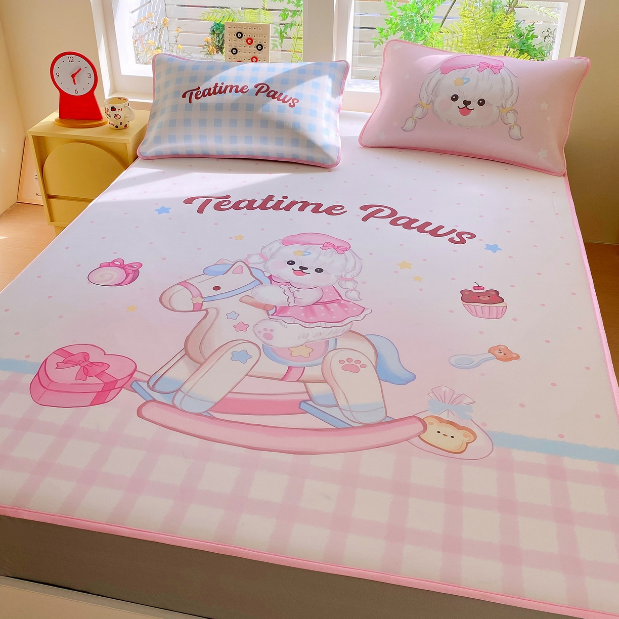 91家纺网 家纺一手货源 找家纺 莱米家纺 2026新款大版小冰皮床笠床席 木马奇缘床笠