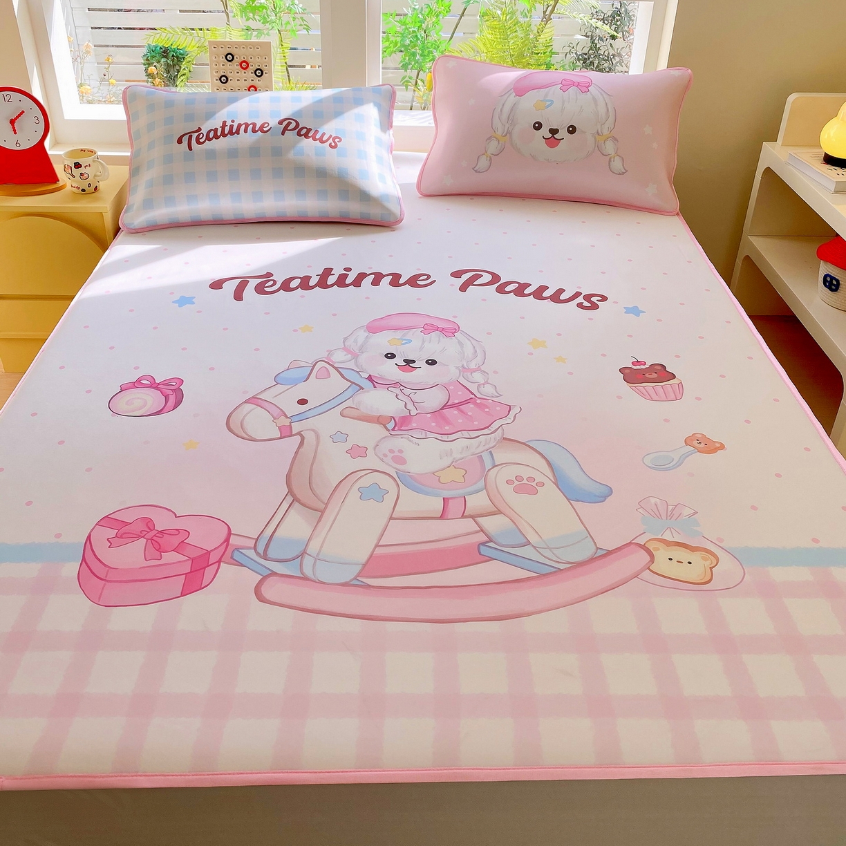 91家纺网 家纺一手货源 找家纺 莱米家纺 2026新款大版小冰皮床笠床席 木马奇缘床笠