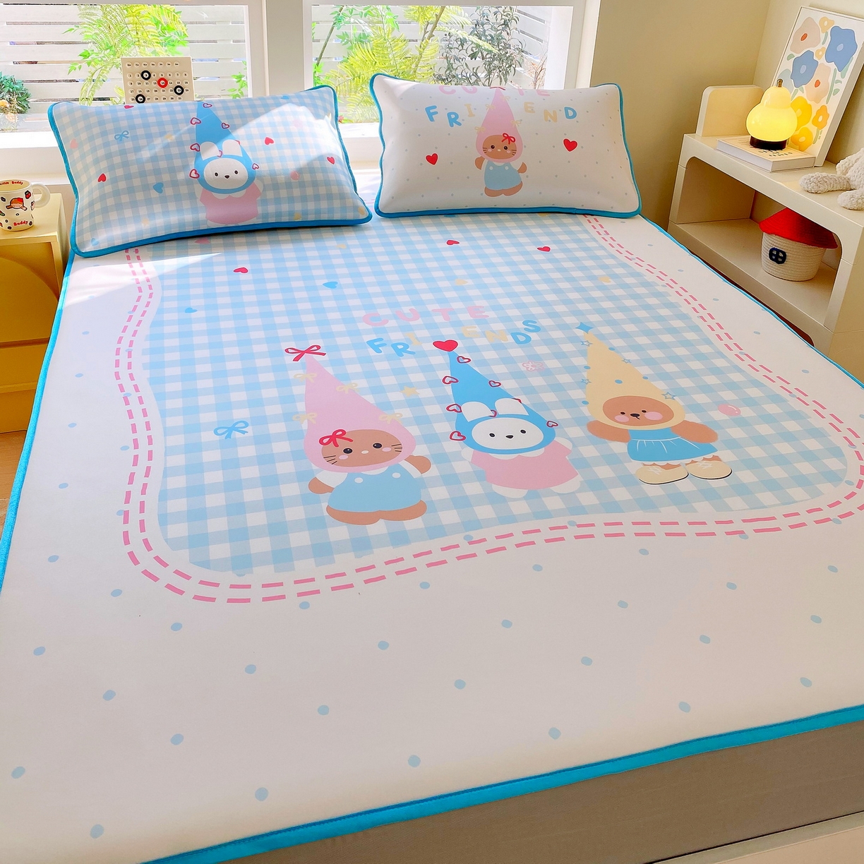 91家纺网 家纺一手货源 找家纺 莱米家纺 2026新款大版小冰皮床笠床席 快乐伙伴床笠