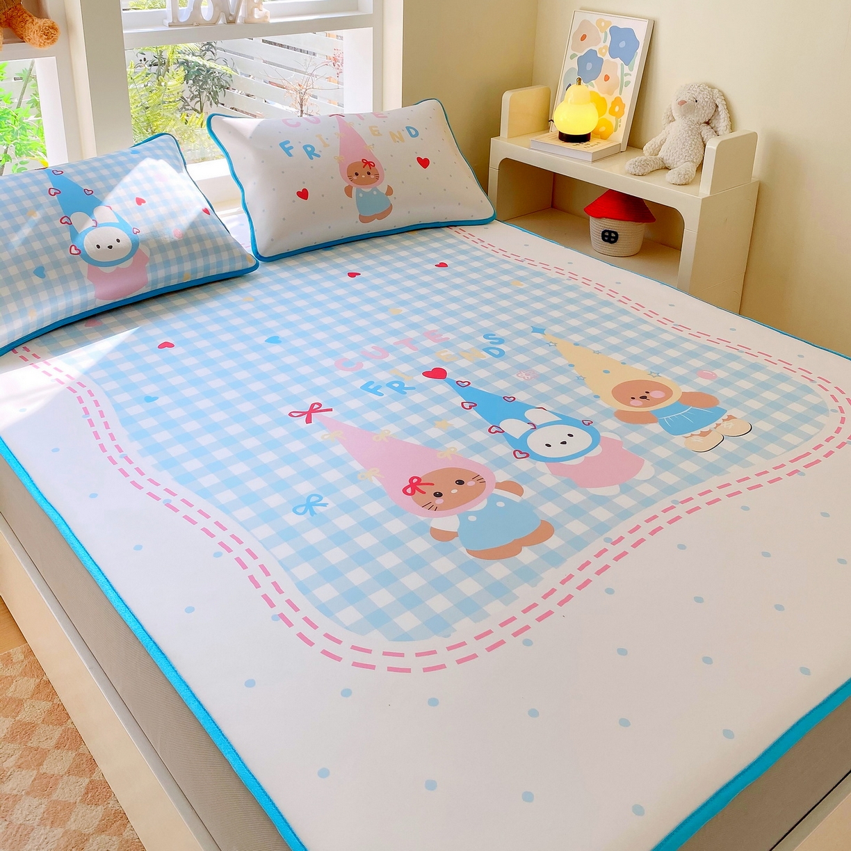 91家纺网 家纺一手货源 找家纺 莱米家纺 2026新款大版小冰皮床笠床席 快乐伙伴床笠