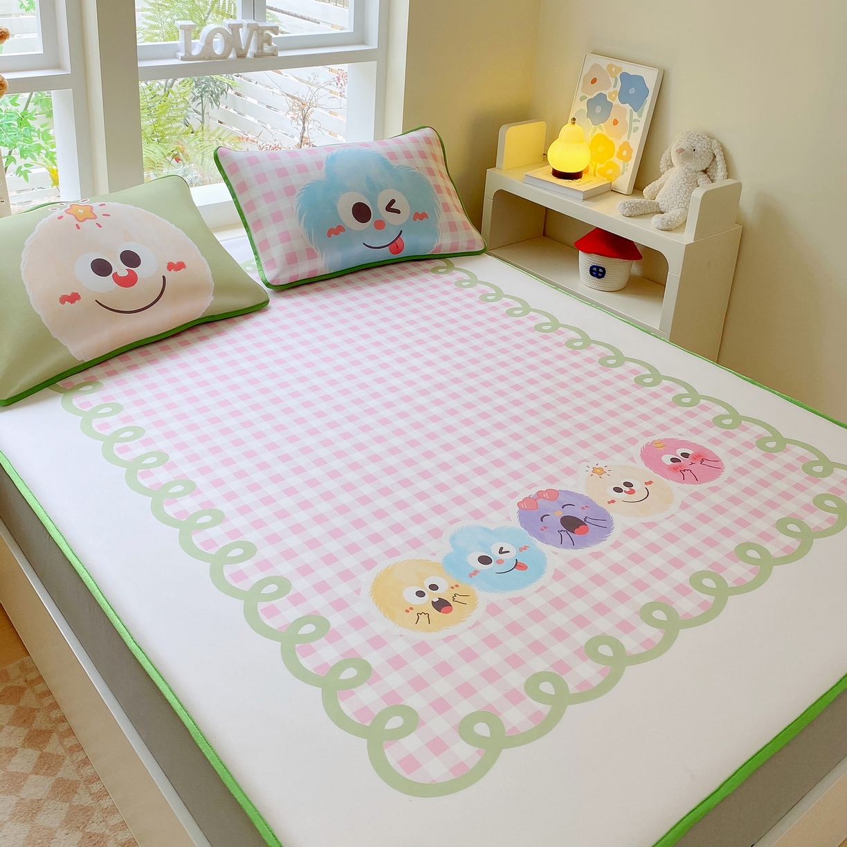 91家纺网 家纺一手货源 找家纺 莱米家纺 2026新款大版小冰皮床笠床席 可爱球球床笠