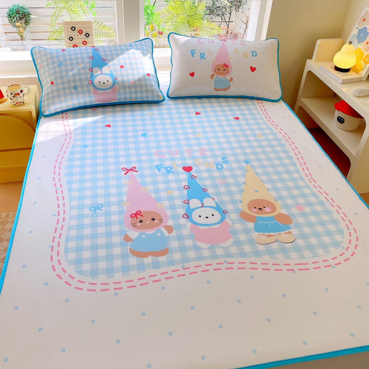 91家纺网 家纺一手货源 找家纺 莱米家纺 2026新款大版小冰皮床笠床席 快乐伙伴床笠