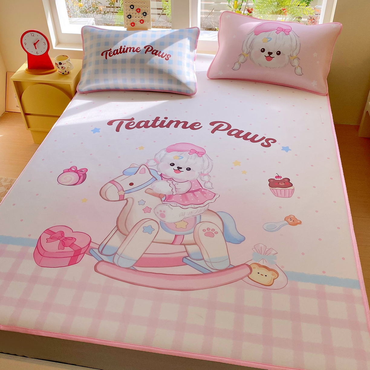 91家纺网 家纺一手货源 找家纺 莱米家纺 2026新款大版小冰皮床笠床席 木马奇缘床笠