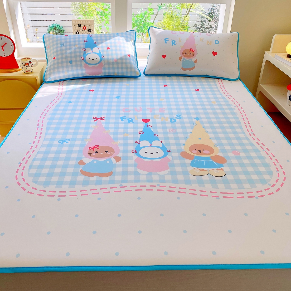 91家纺网 家纺一手货源 找家纺 莱米家纺 2026新款大版小冰皮床笠床席 快乐伙伴床笠