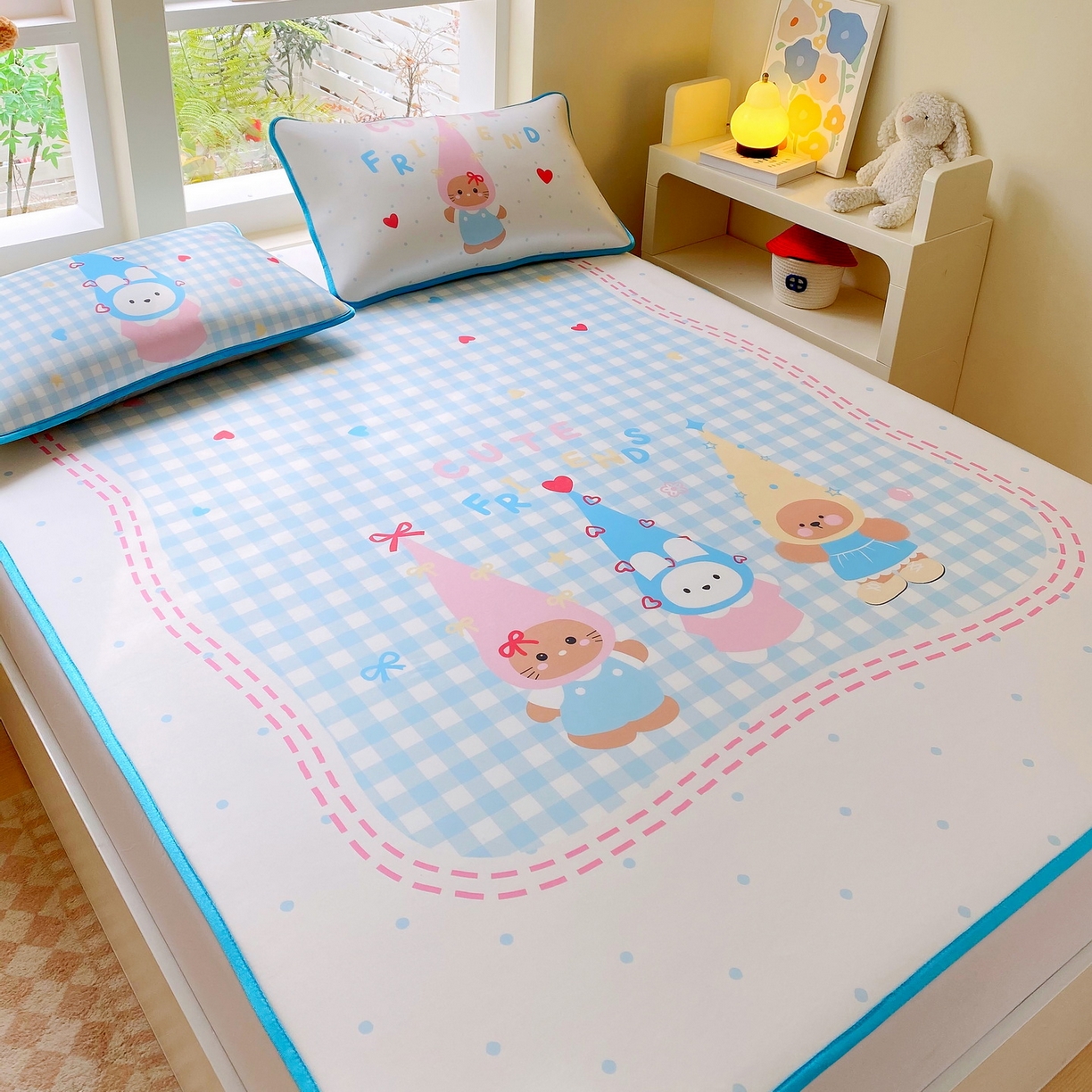 91家纺网 家纺一手货源 找家纺 莱米家纺 2026新款大版小冰皮床笠床席 快乐伙伴床席