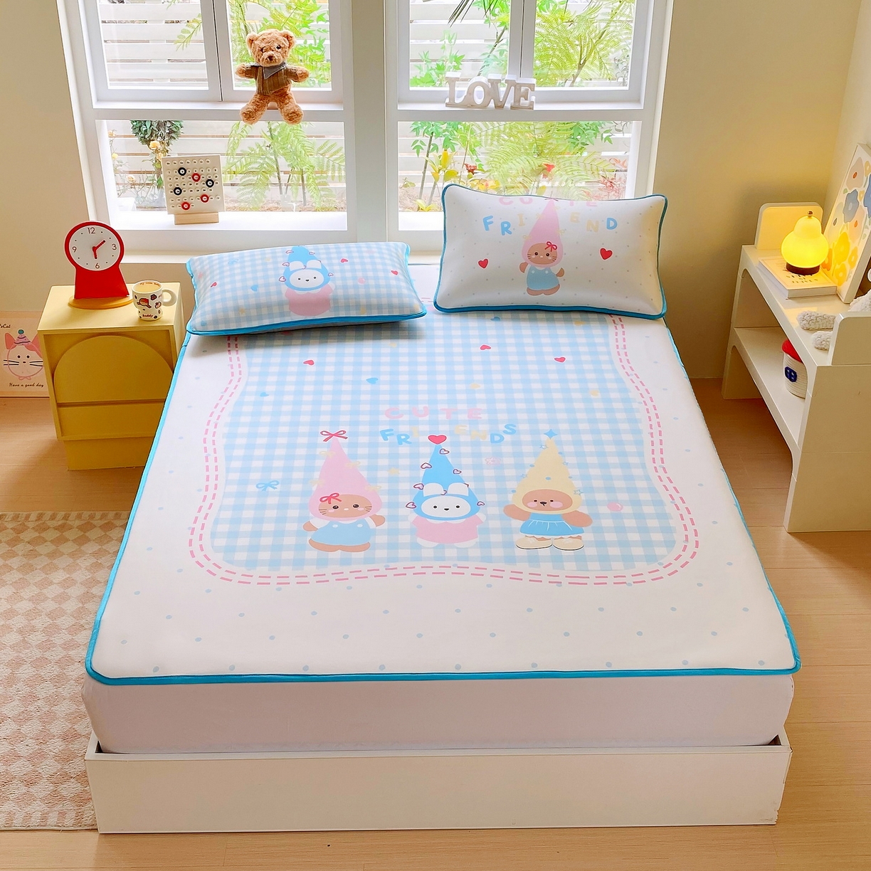 91家纺网 家纺一手货源 找家纺 莱米家纺 2026新款大版小冰皮床笠床席 快乐伙伴床席