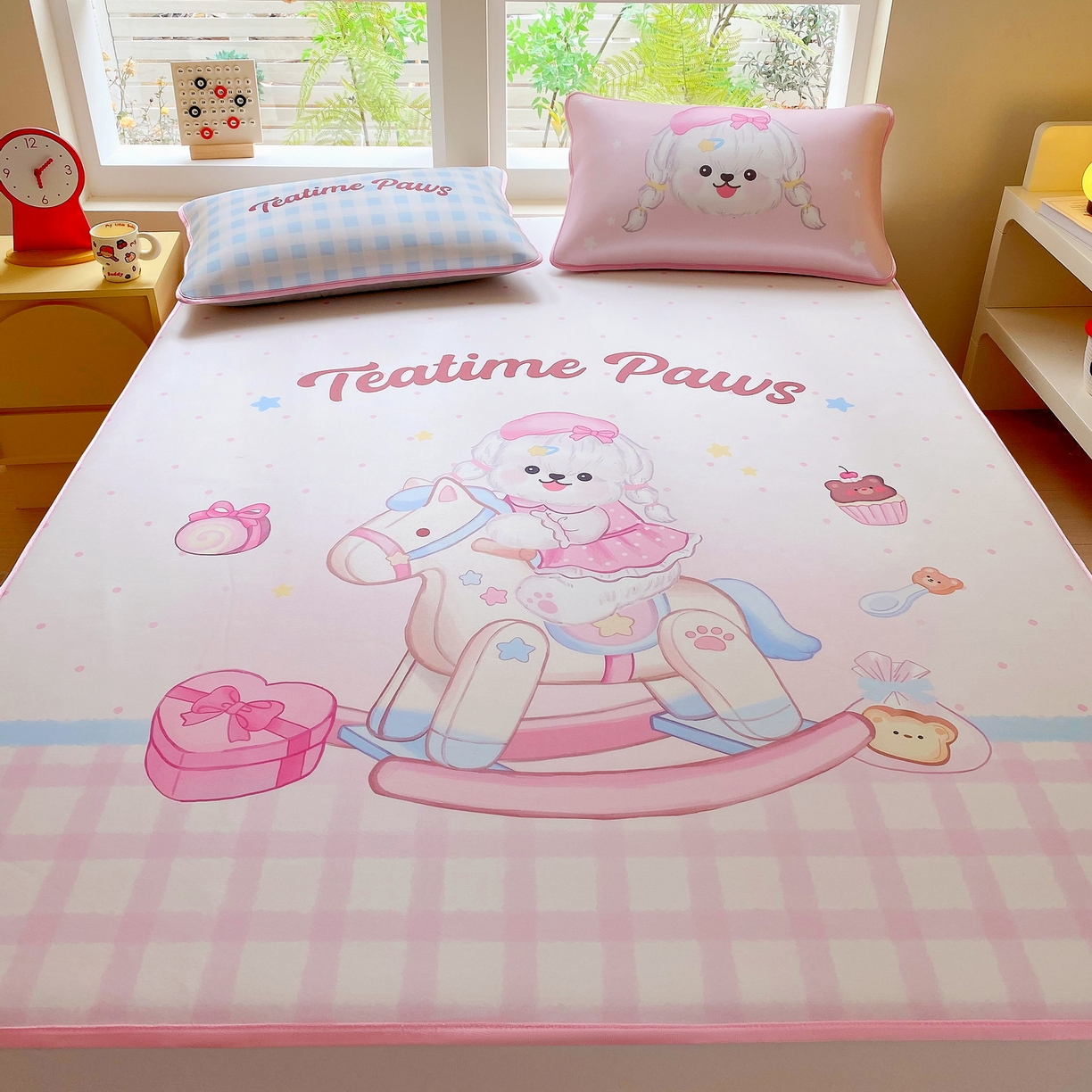 91家纺网 家纺一手货源 找家纺 莱米家纺 2026新款大版小冰皮床笠床席 木马奇缘床席