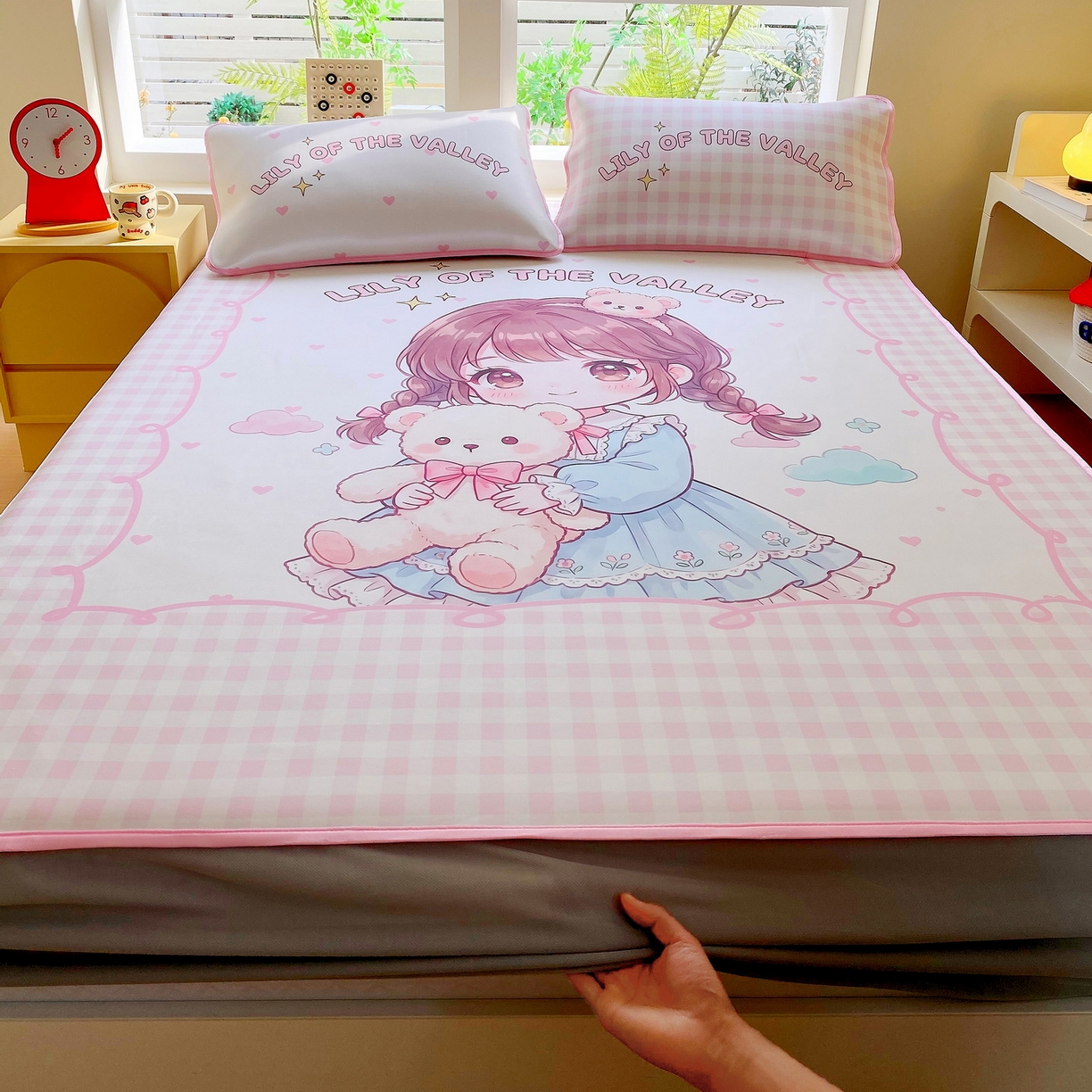 91家纺网 家纺一手货源 找家纺 莱米家纺 2026新款大版小冰皮床笠床席 甜美女孩床笠