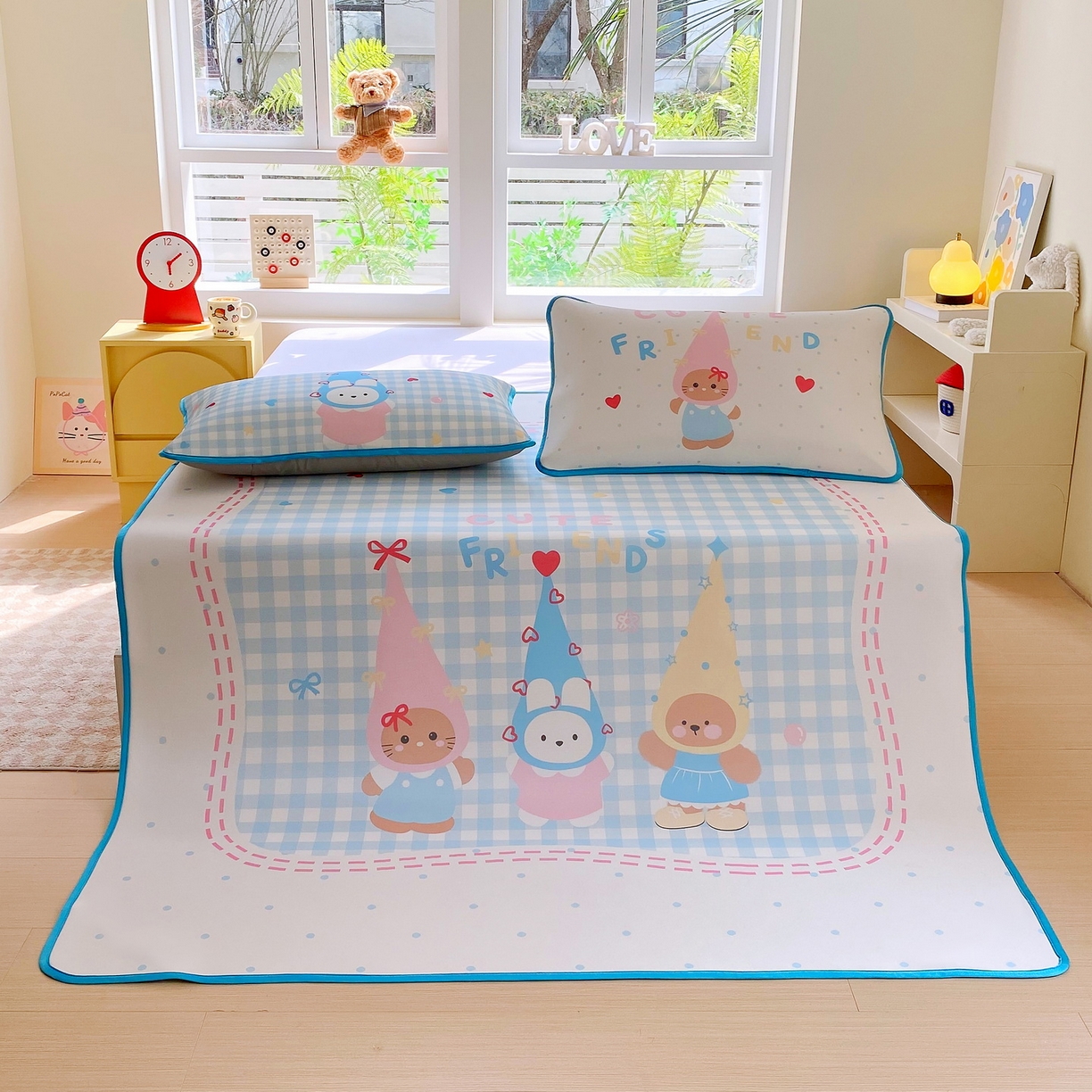 91家纺网 家纺一手货源 找家纺 莱米家纺 2026新款大版小冰皮床笠床席 快乐伙伴床席