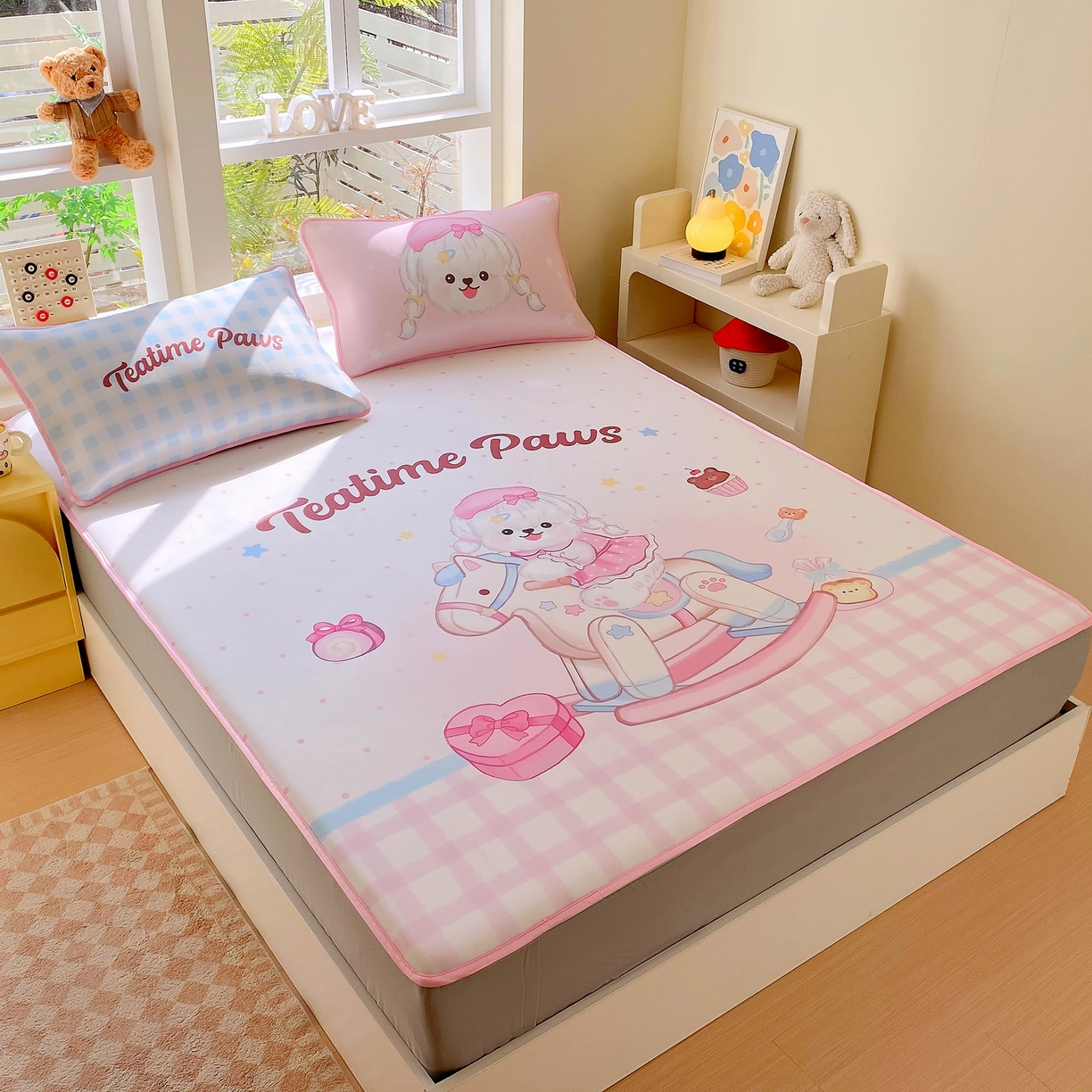 91家纺网 家纺一手货源 找家纺 莱米家纺 2026新款大版小冰皮床笠床席 木马奇缘床笠