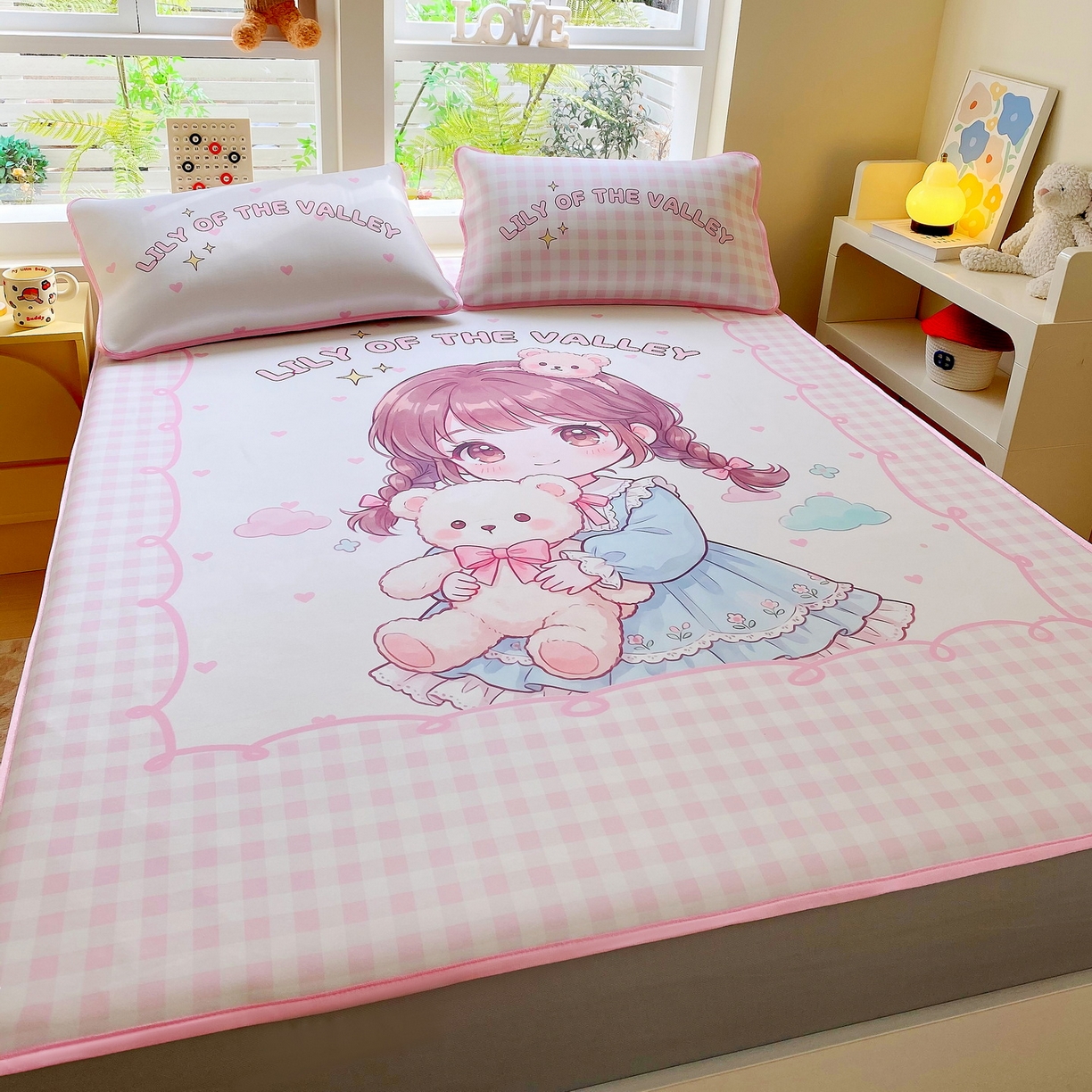 91家纺网 家纺一手货源 找家纺 莱米家纺 2026新款大版小冰皮床笠床席 甜美女孩床笠