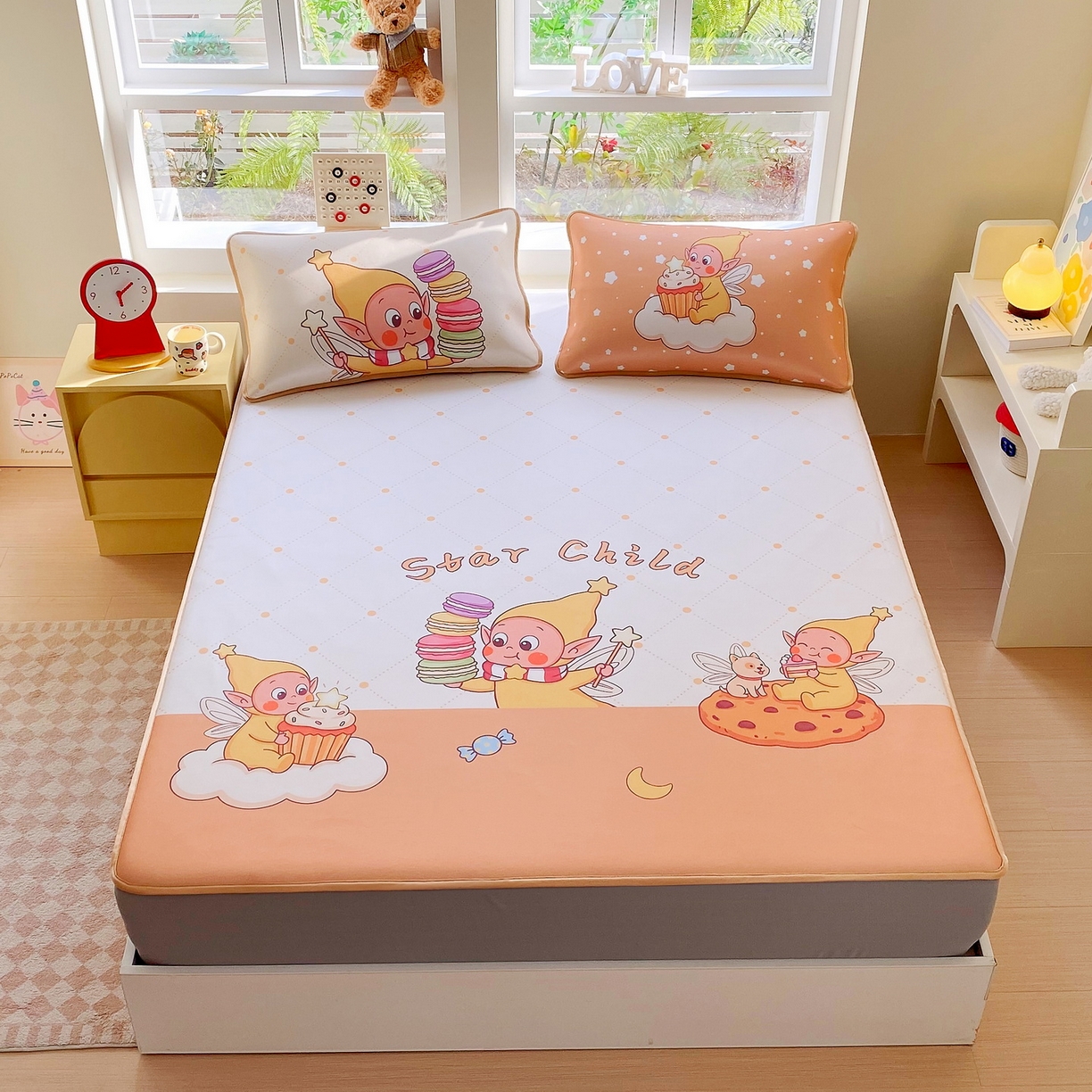 91家纺网 家纺一手货源 找家纺 莱米家纺 2026新款大版小冰皮床笠床席 欢喜朋友床笠