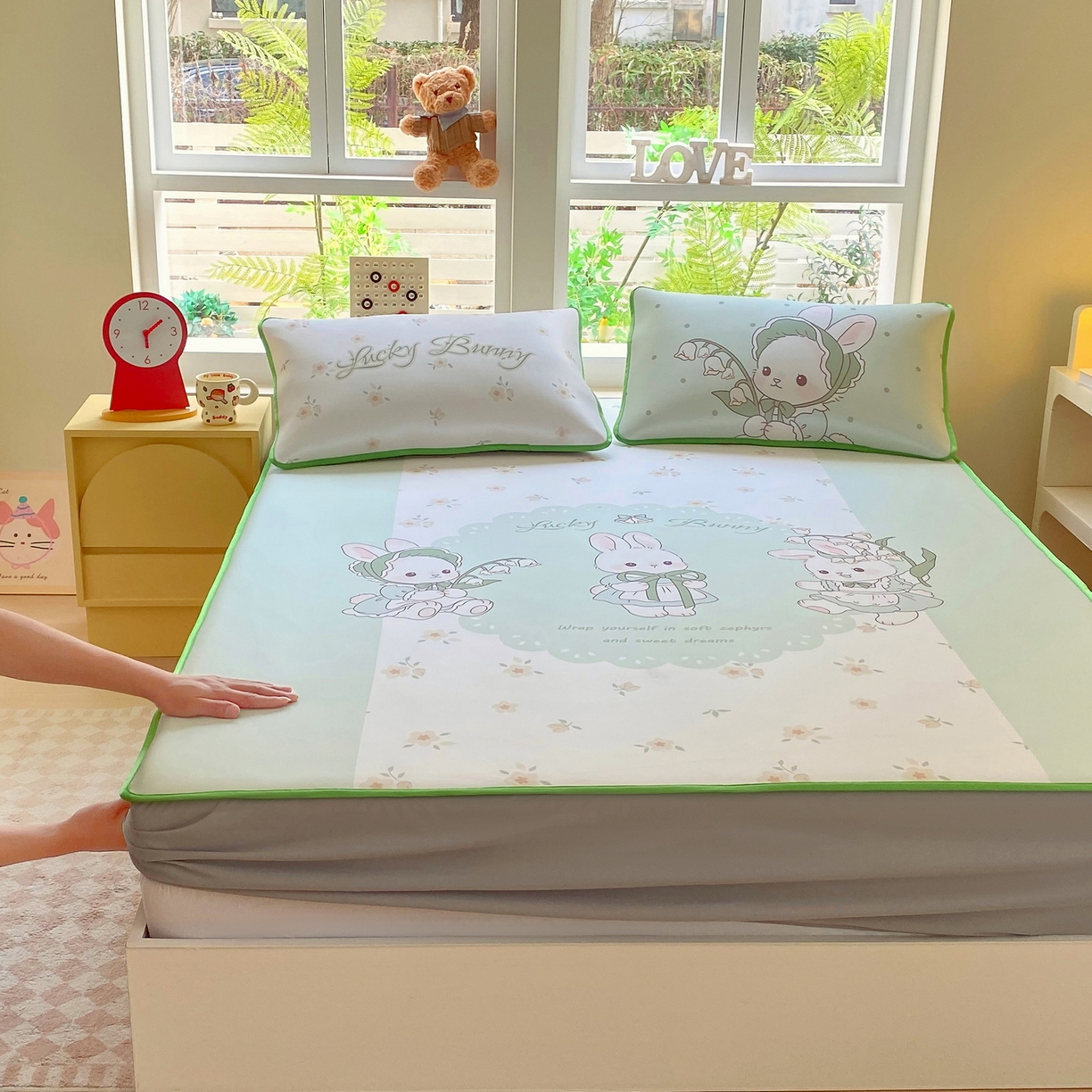 莱米家纺 2026新款大版小冰皮床笠床席 甜美小兔床笠