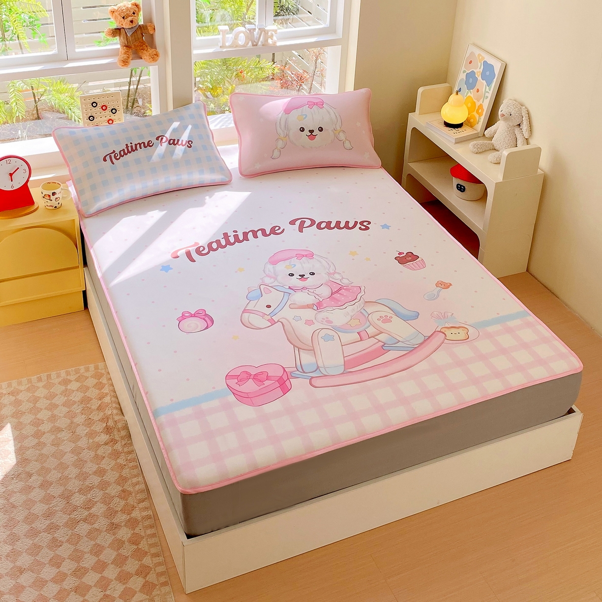 91家纺网 家纺一手货源 找家纺 莱米家纺 2026新款大版小冰皮床笠床席 木马奇缘床笠