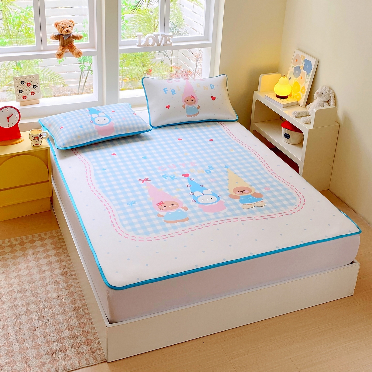 91家纺网 家纺一手货源 找家纺 莱米家纺 2026新款大版小冰皮床笠床席 快乐伙伴床席