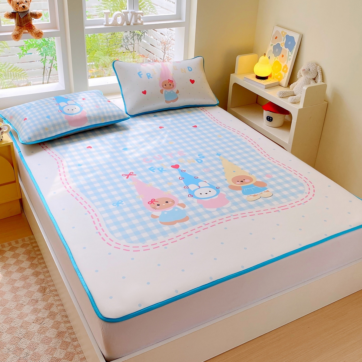 91家纺网 家纺一手货源 找家纺 莱米家纺 2026新款大版小冰皮床笠床席 快乐伙伴床席