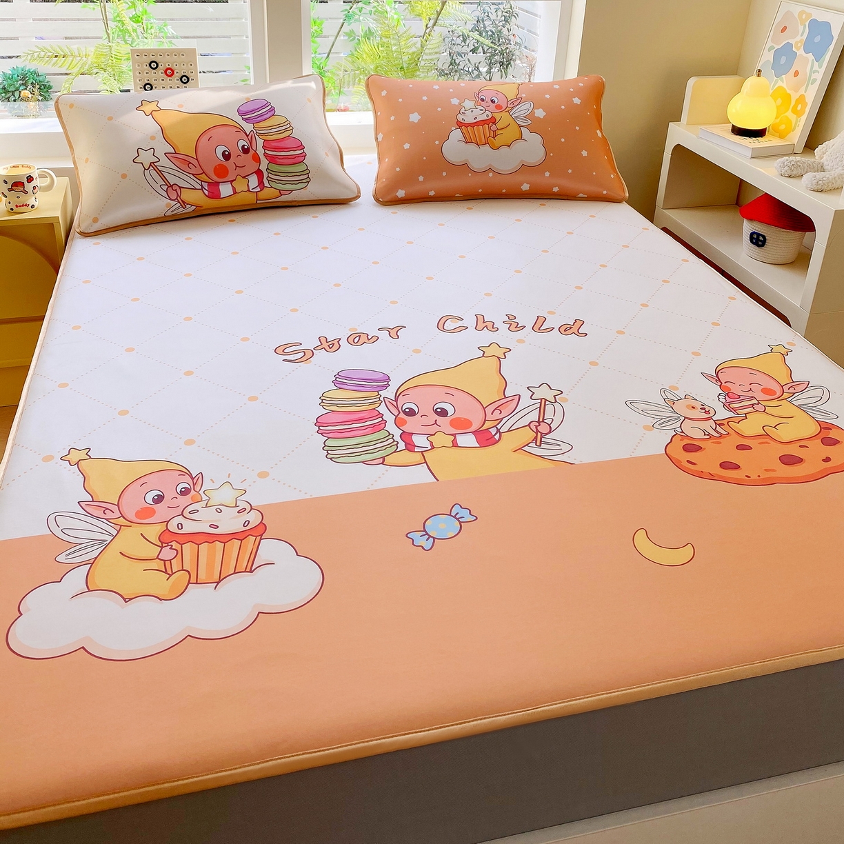 91家纺网 家纺一手货源 找家纺 莱米家纺 2026新款大版小冰皮床笠床席 欢喜朋友床笠