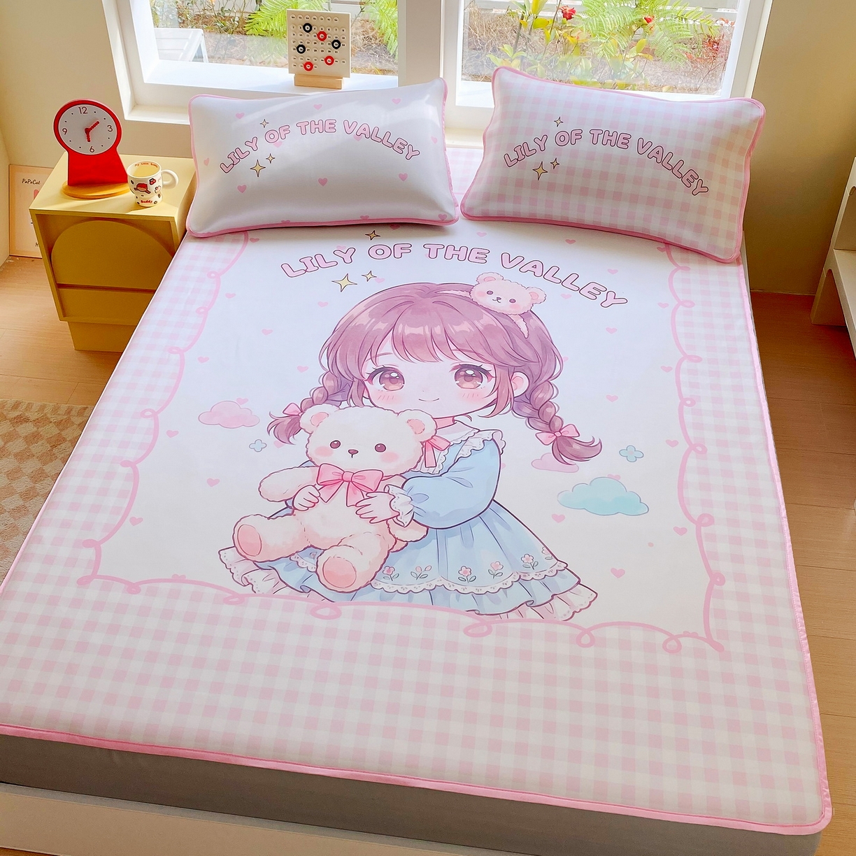 91家纺网 家纺一手货源 找家纺 莱米家纺 2026新款大版小冰皮床笠床席 甜美女孩床笠