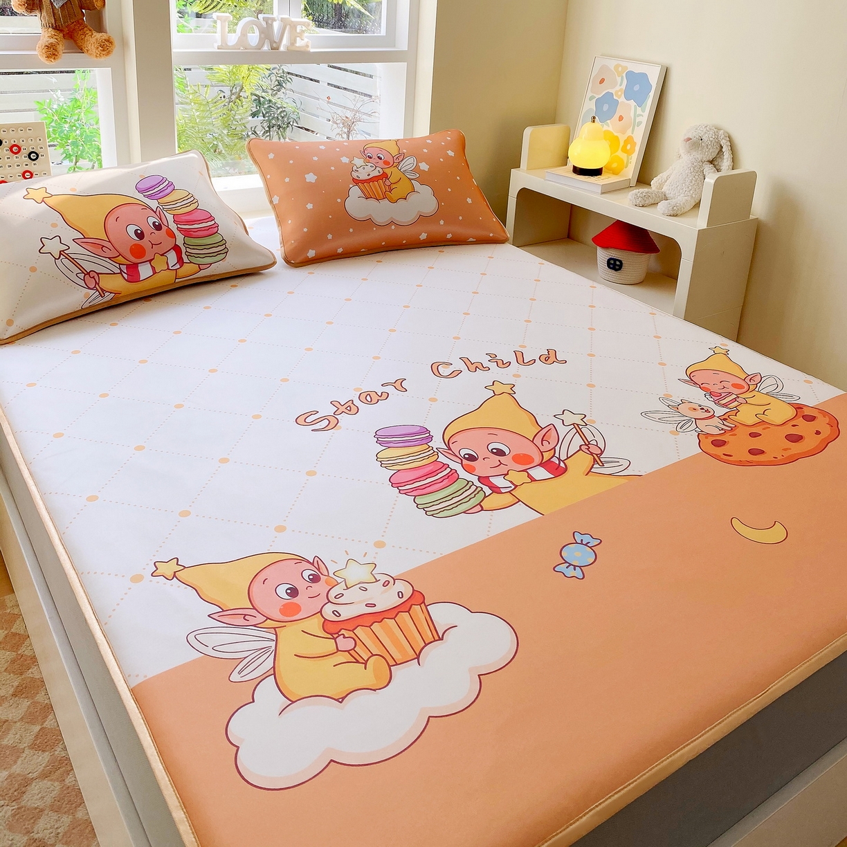 91家纺网 家纺一手货源 找家纺 莱米家纺 2026新款大版小冰皮床笠床席 欢喜朋友床笠