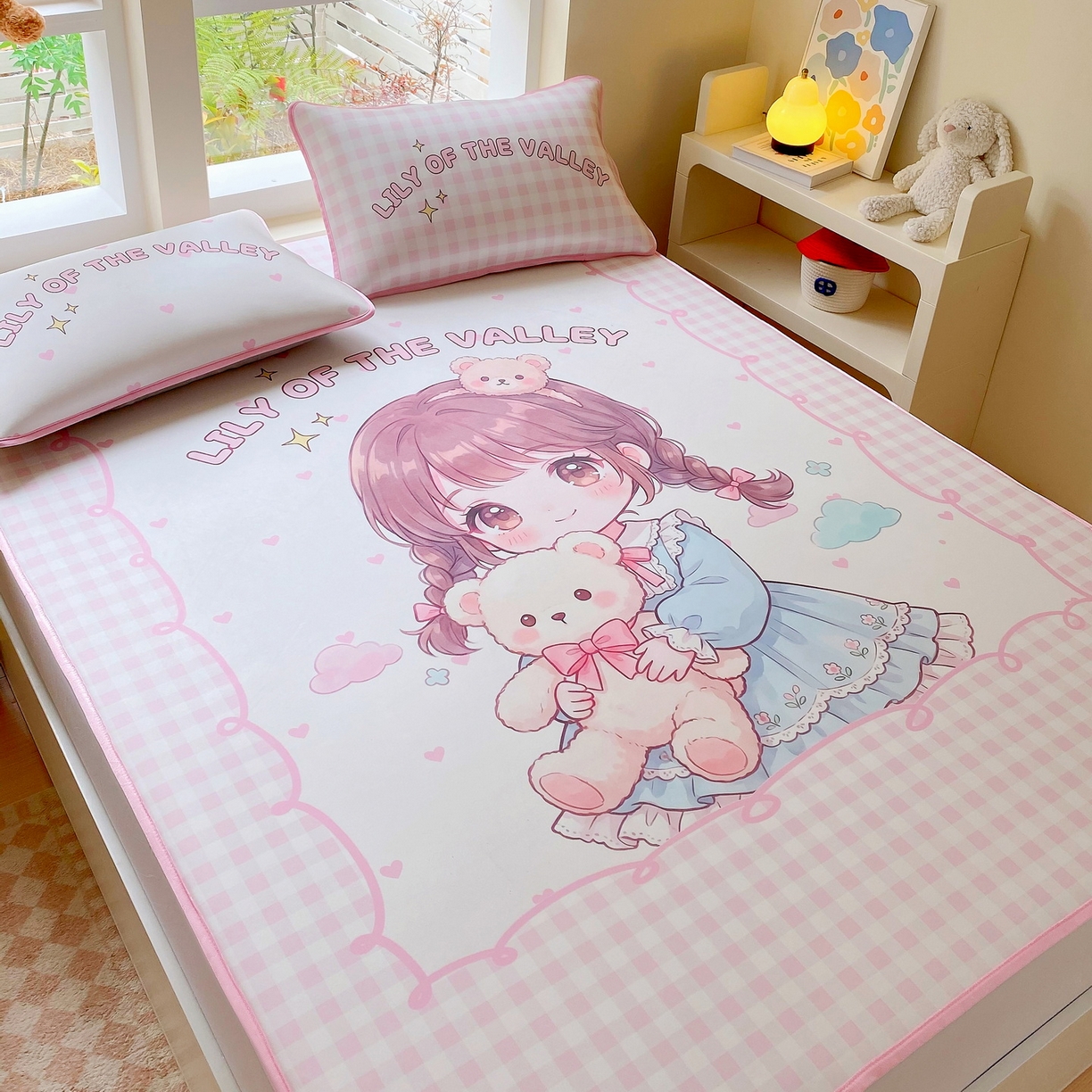 91家纺网 家纺一手货源 找家纺 莱米家纺 2026新款大版小冰皮床笠床席 甜美女孩床席