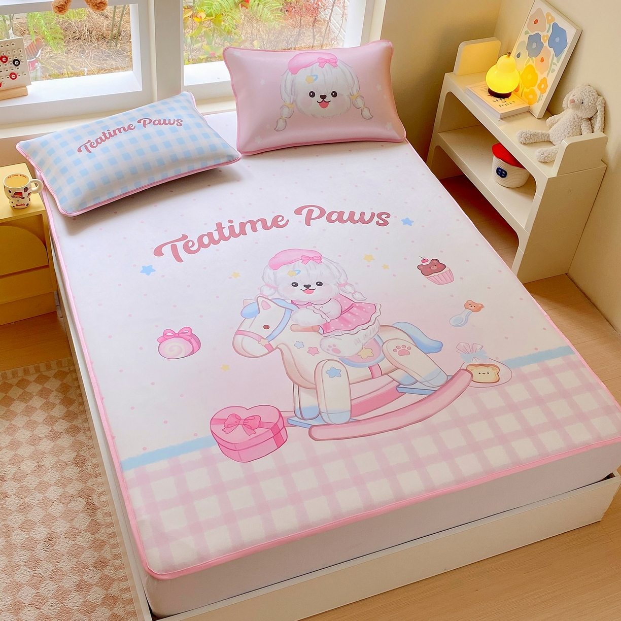 91家纺网 家纺一手货源 找家纺 莱米家纺 2026新款大版小冰皮床笠床席 木马奇缘床席