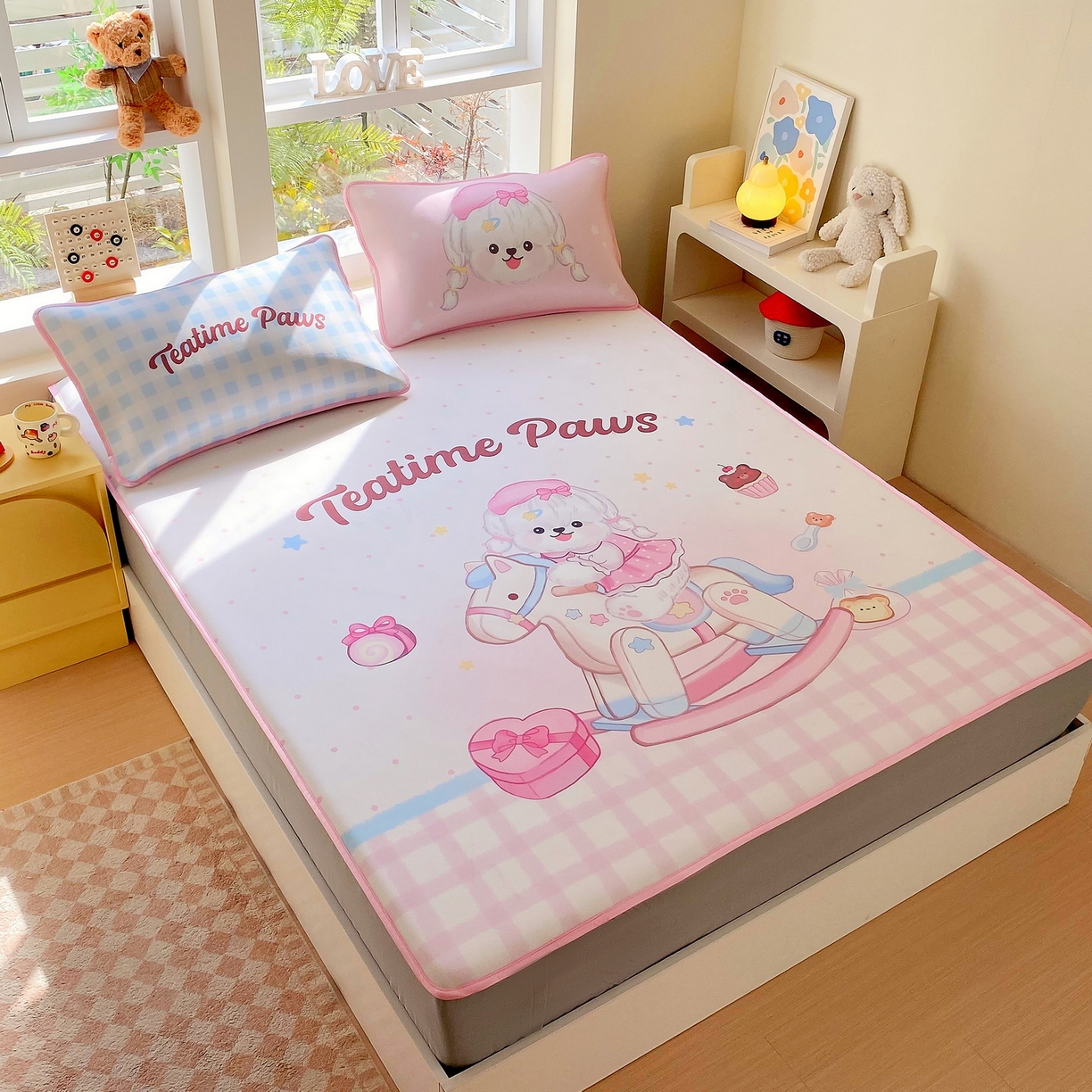 91家纺网 家纺一手货源 找家纺 莱米家纺 2026新款大版小冰皮床笠床席 木马奇缘床笠