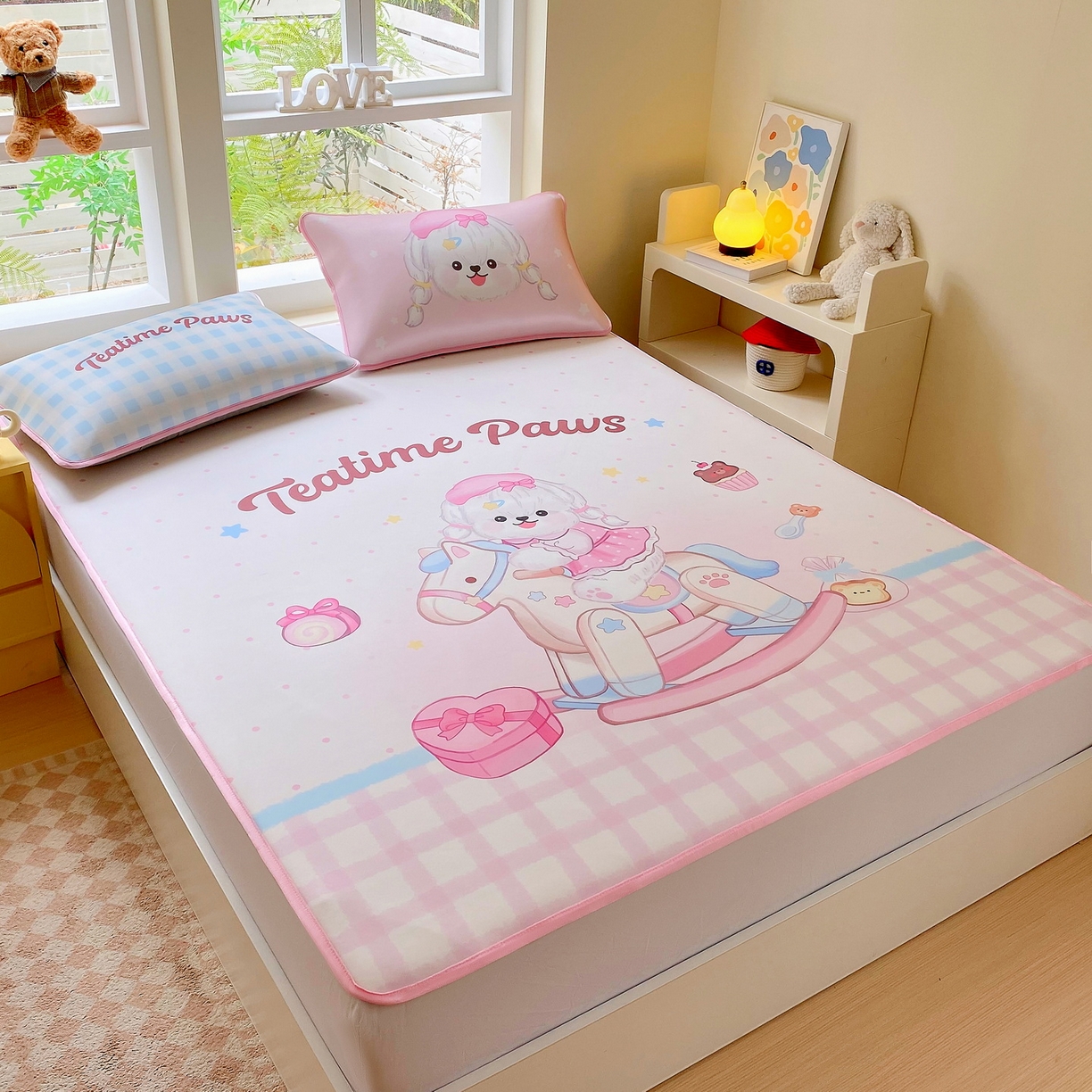 91家纺网 家纺一手货源 找家纺 莱米家纺 2026新款大版小冰皮床笠床席 木马奇缘床席