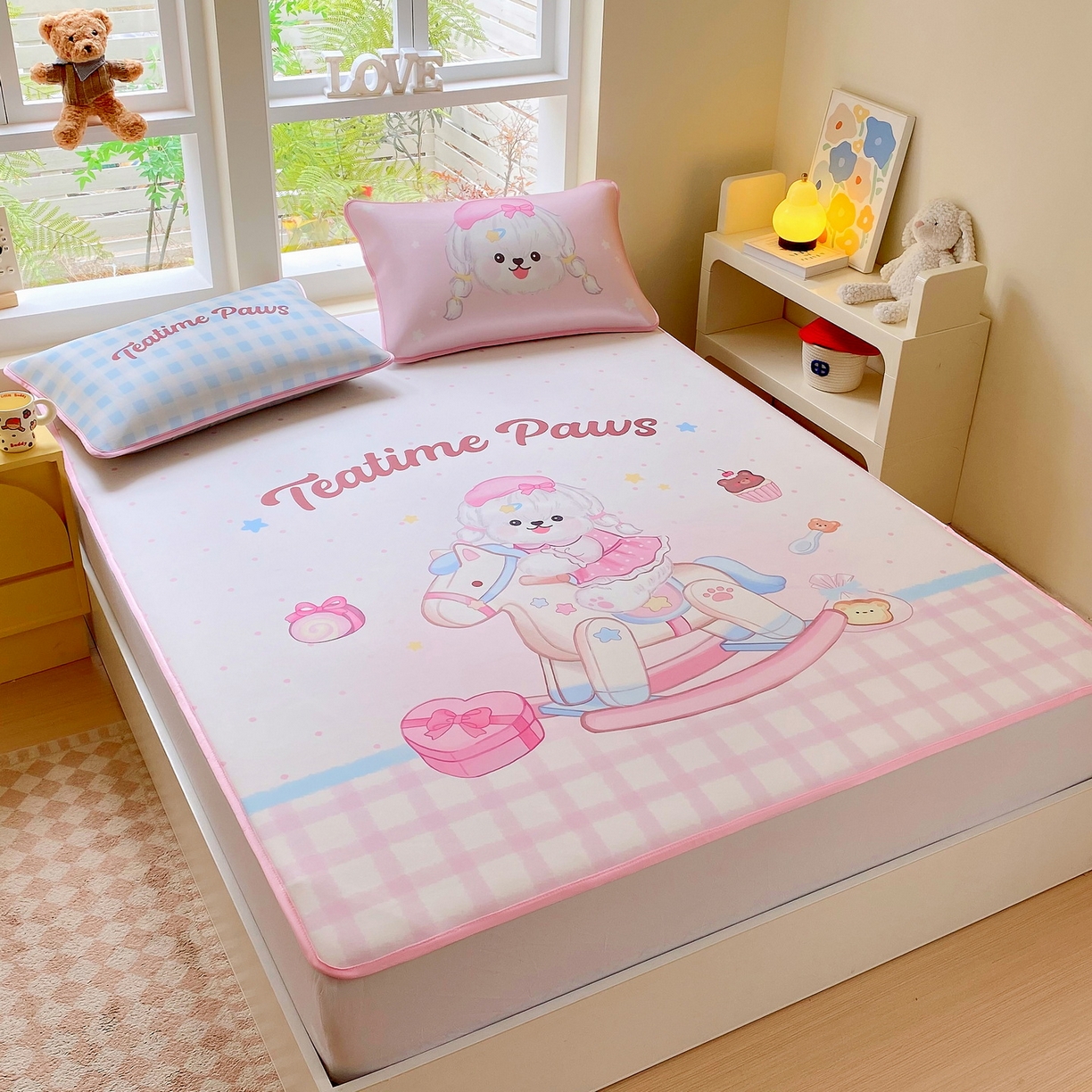 91家纺网 家纺一手货源 找家纺 莱米家纺 2026新款大版小冰皮床笠床席 木马奇缘床席