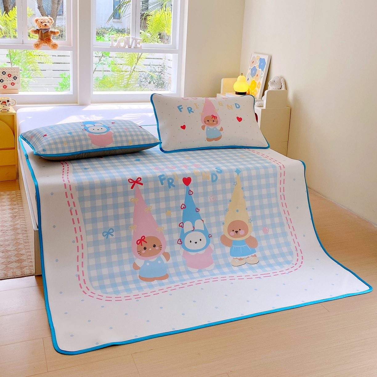 91家纺网 家纺一手货源 找家纺 莱米家纺 2026新款大版小冰皮床笠床席 快乐伙伴床席