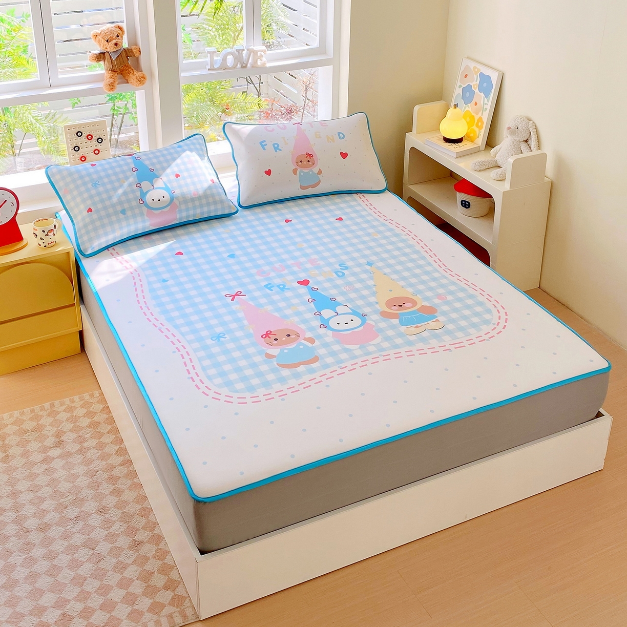 91家纺网 家纺一手货源 找家纺 莱米家纺 2026新款大版小冰皮床笠床席 快乐伙伴床笠