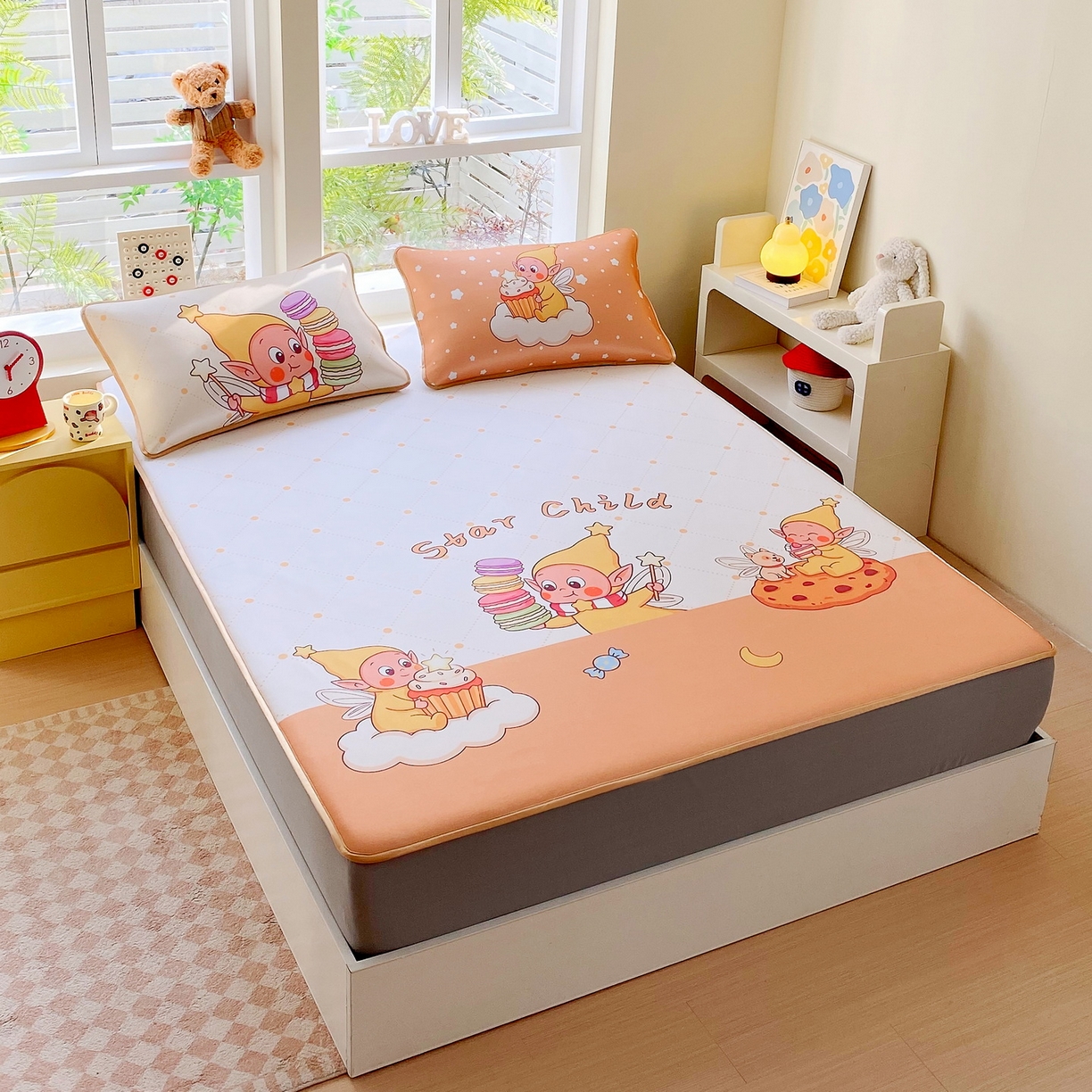 91家纺网 家纺一手货源 找家纺 莱米家纺 2026新款大版小冰皮床笠床席 欢喜朋友床笠