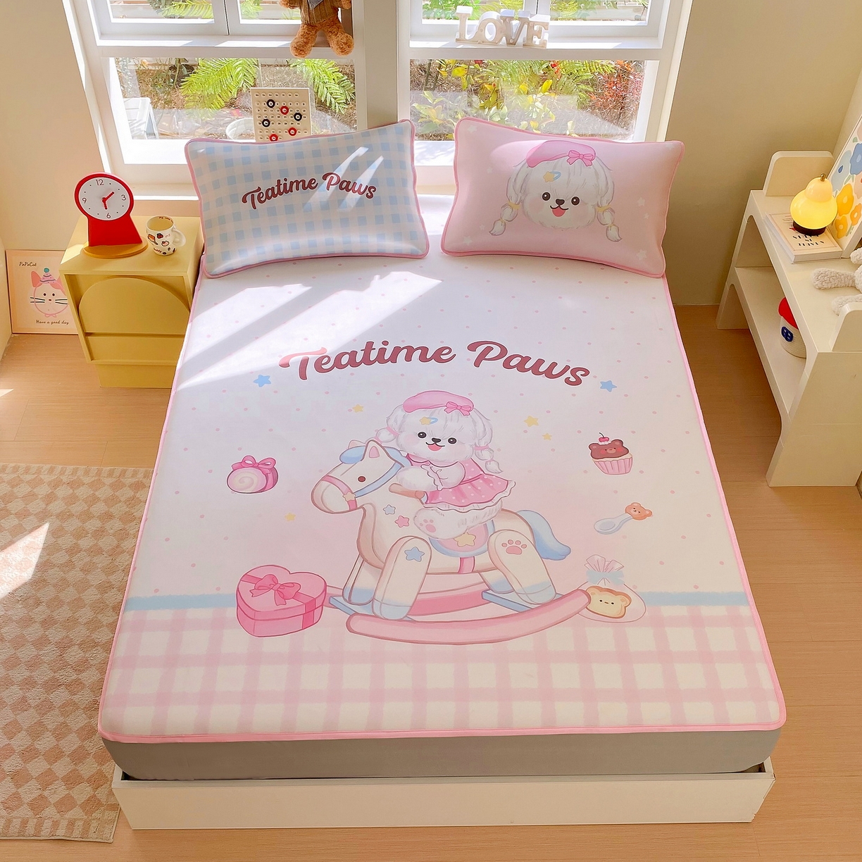 91家纺网 家纺一手货源 找家纺 莱米家纺 2026新款大版小冰皮床笠床席 木马奇缘床笠