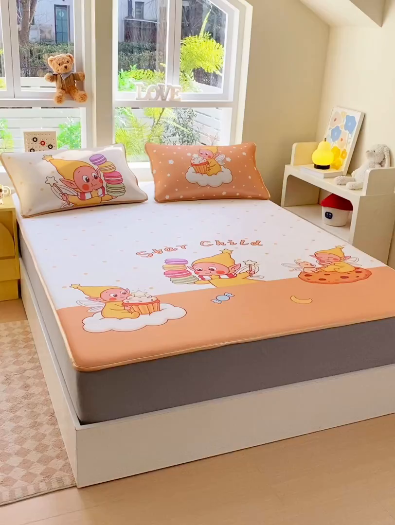 91家纺网 家纺一手货源 找家纺 莱米家纺 2026新款大版小冰皮床笠床席 欢喜朋友床笠