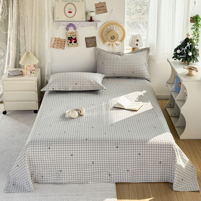 91家纺网 家纺一手货源 找家纺 禧缘家纺（原梦想家） 2026新款云感棉童话风床单单品床单单件 灰格星星