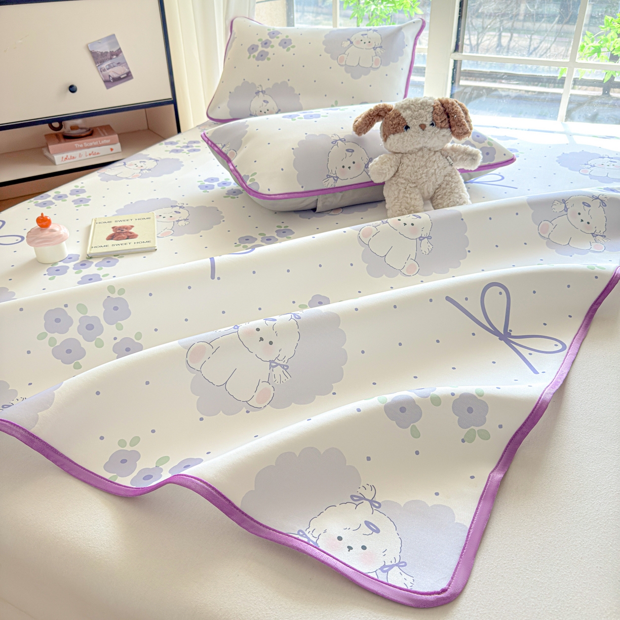 91家纺网 家纺一手货源 找家纺 莱米家纺 2026新款小版小冰皮软席 爱心小狗