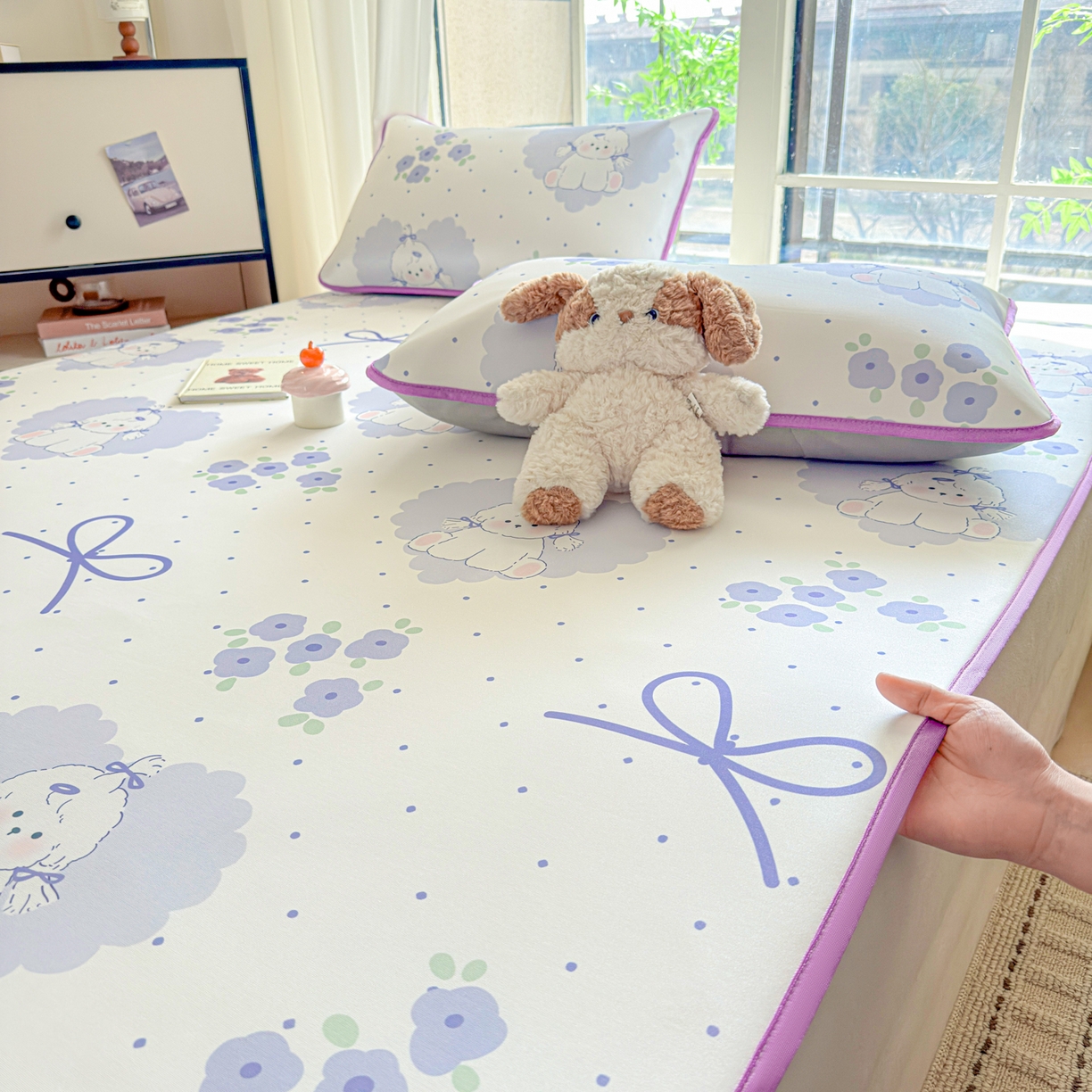 91家纺网 家纺一手货源 找家纺 莱米家纺 2026新款小版小冰皮软席 爱心小狗