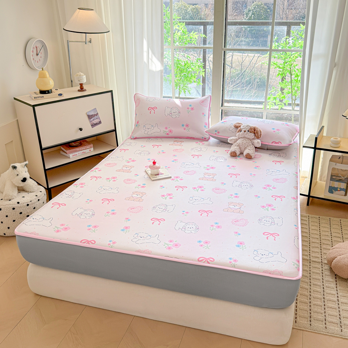 91家纺网 家纺一手货源 找家纺 莱米家纺 2026新款小版小冰皮软席 萌宠派对