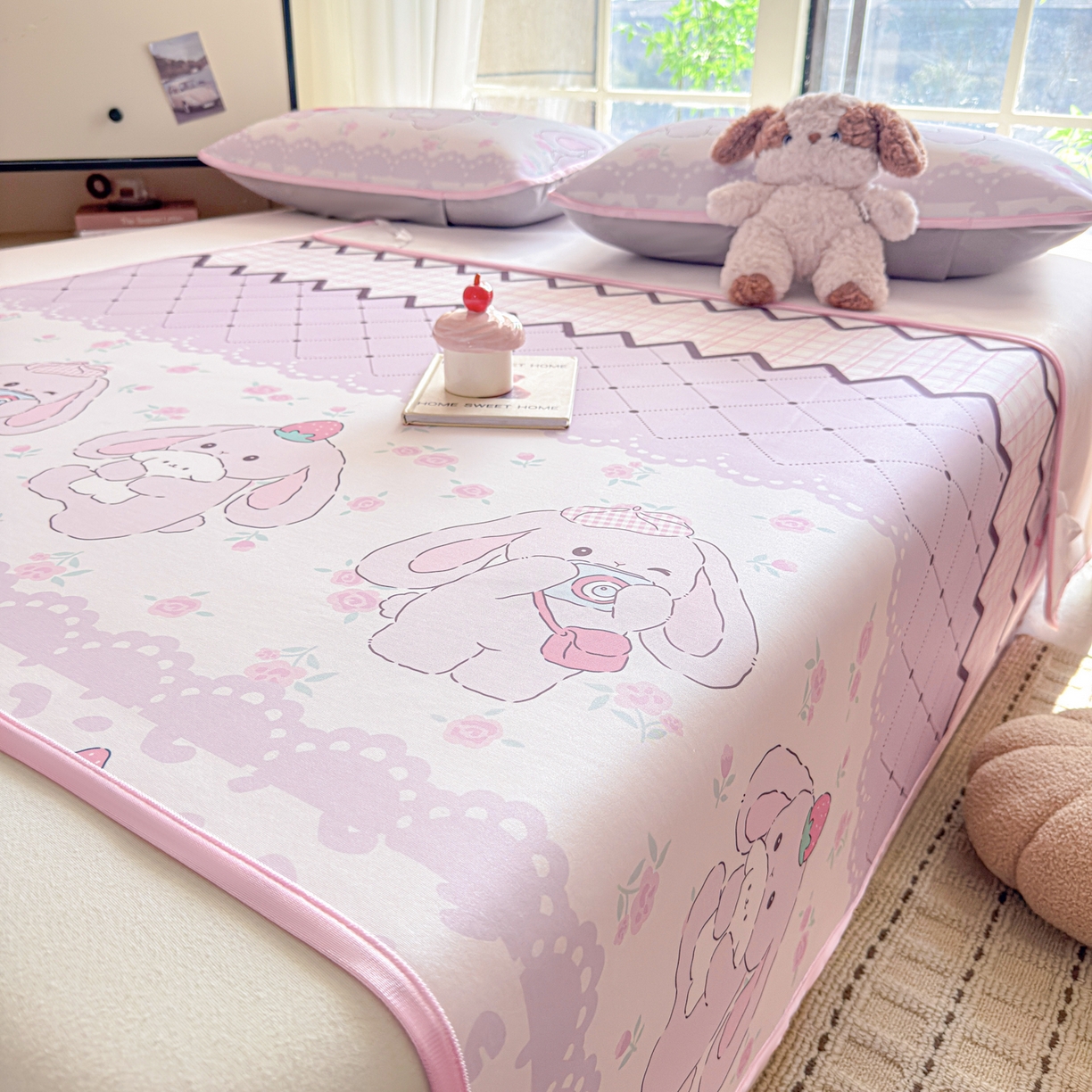 91家纺网 家纺一手货源 找家纺 莱米家纺 2026新款小版小冰皮软席 调皮小兔